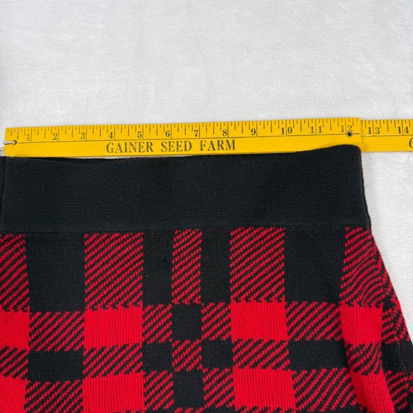 Polo Ralph Lauren Womens Plaid Knit 100% Wool Midi Skirt Red Black Size Small - Picture 4 of 5